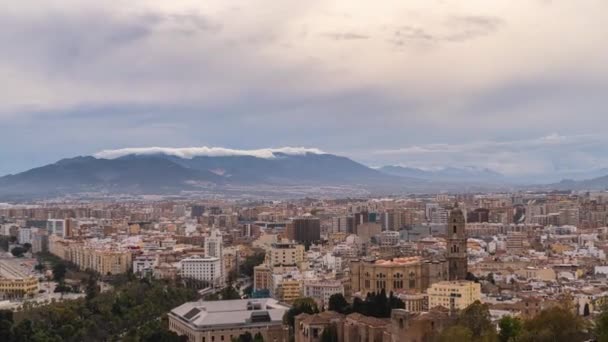 Nagyítás Timelapse Magasan Felett Malaga Spanyolország Felhős Napon — Stock videók