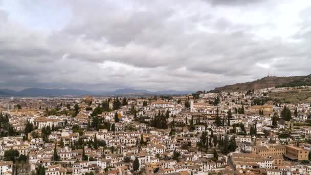 Облачный Временной Интервал Над Панорамным Видом Гранады Испания — стоковое видео