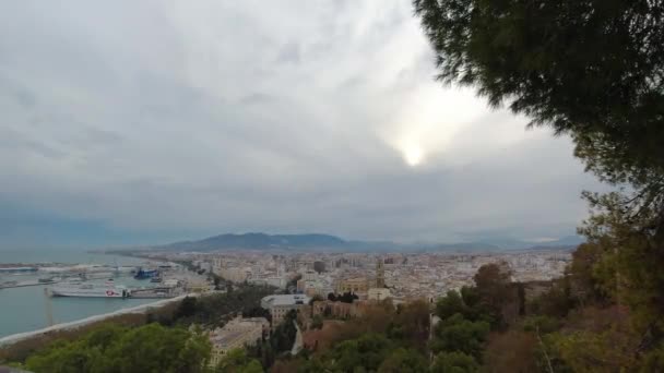 Grimmige Bewolkte Dag Malaga Hoog Boven Panorama Uitzicht — Stockvideo