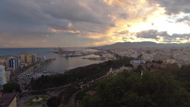 Slow Motion Sunset View Viewpoint Malaga Harbor — Wideo stockowe