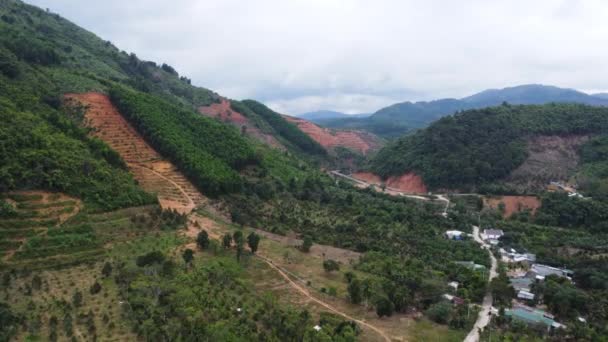 Aerial Flying Forward Deforestation Site Agriculture Vietnam — стокове відео