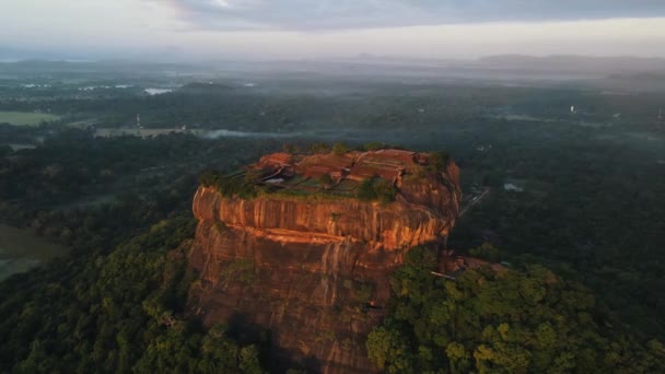 Aerial View Sigiriya Rock Sri Lanka Sunrise Drone Footage Distant — Vídeos de Stock