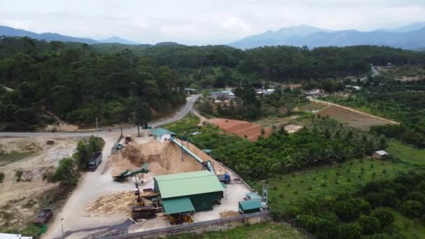 Logging Timber Processing Place Vietnam Aerial Circling — стокове відео
