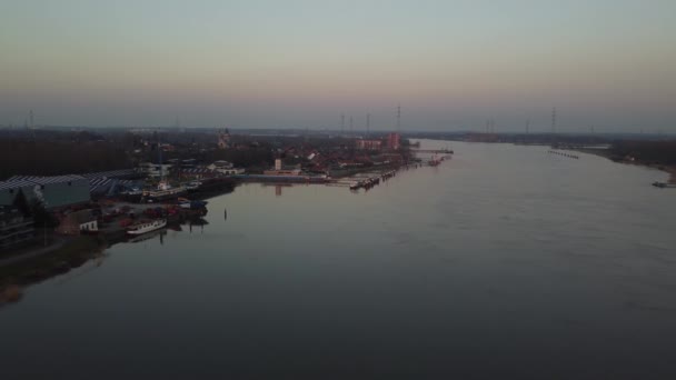 Coastal Harbor Town River Scheldt Coast Aerial Drone View — ストック動画