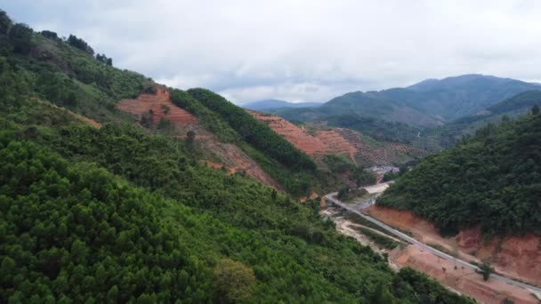 Aerial Flying Deforested Mountain Slopes Vietnam — Vídeos de Stock