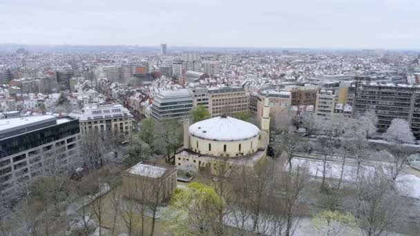 Velká Mešita Bruselu Zimě Letecký Pohled — Stock video