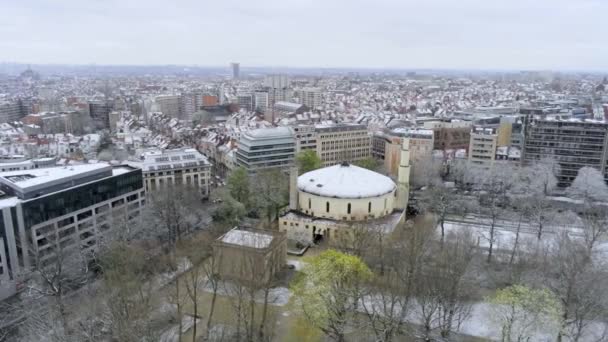 Vista Aérea Edifício Grande Mesquita Parque Cinquantenaire Bruxelas Bélgica — Vídeo de Stock