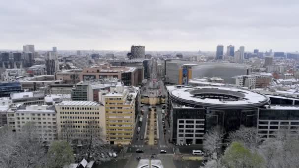 Luftaufnahme Des Europäischen Viertels Brüssel Winter Hauptquartier Der Europäischen Kommission — Stockvideo