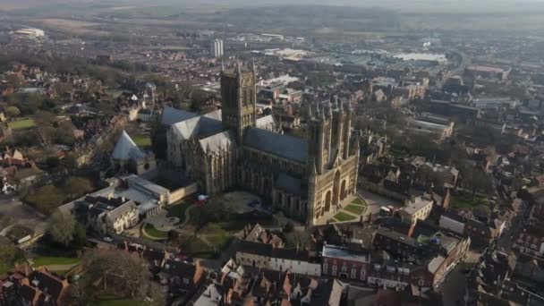 Aerial Lincoln Cathedral Lincolnshire Lincoln Minster Chiesa Cattedrale Della Beata — Video Stock