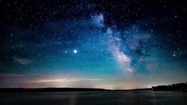 Krátké Panorama Pozdní Noci Mléčné Dráhy Nad Řekou Dunaj — Stock video