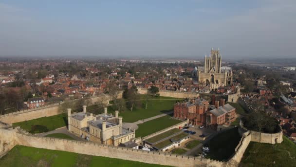 Pemandangan Udara Dari Lincoln Castle Melihat Arah Lincoln Cathedral Lincolnshire — Stok Video
