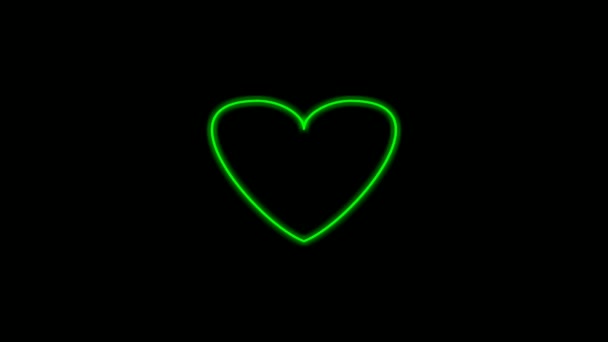 Neon Licht Rand Liefde Hart Vorm Animatie Zwarte Achtergrond Veelkleurige — Stockvideo