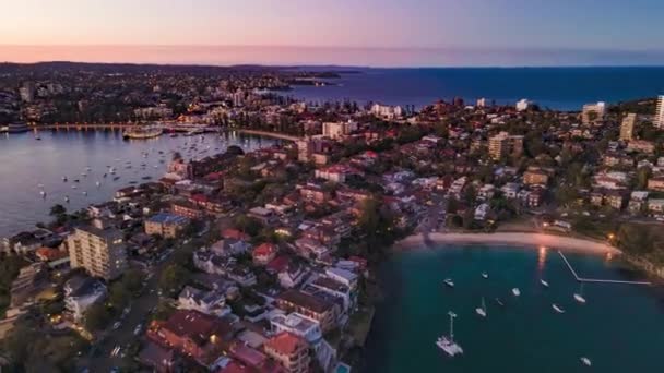 Aerial Sydney Harbour Sunset Hyperlapse Manly Wharf — стоковое видео