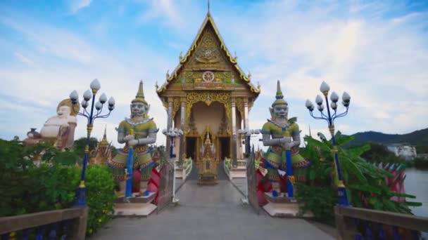 Entrance Buddhist Temple Wat Plai Leam Thailand Religious Ancient Architecture — стоковое видео