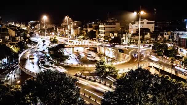 Night Busy City Roundabout Traffic Hanoi Veitnam — стокове відео