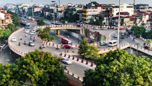 Day Busy City Roundabout Traffic Hanoi Veitnam — стокове відео