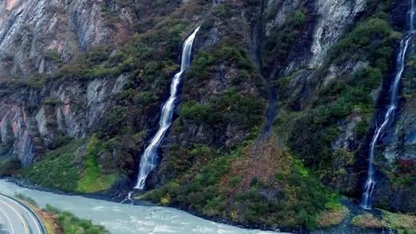 Fps Aerial Video Moving Keystone Canyon Road Valdez Alaska — Stock video