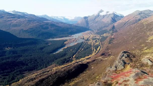 60Fps Aerial Video Thompson Pass Road Valdez Alaska Fall — Stockvideo