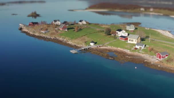 Aerial View Small Settlement Foreland Trongstraumen Strait Senja Low Tide — Stock video