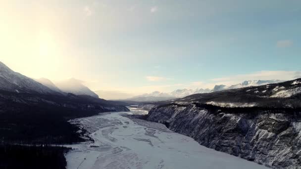 60Fps Aerial Video Matanuska River Valley Sutton Alaska Early Spring — ストック動画