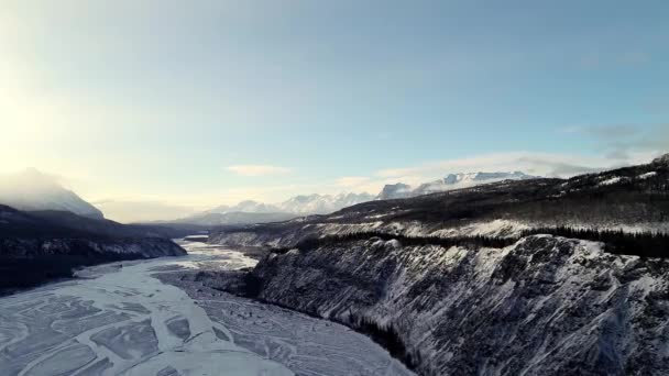 60Fps Aerial Video Matanuska River Valley Sutton Alaska Early Spring — ストック動画