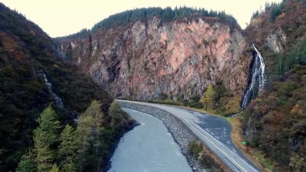 Fps Aerial Video Moving Keystone Canyon Road Valdez Alaska — Vídeo de Stock
