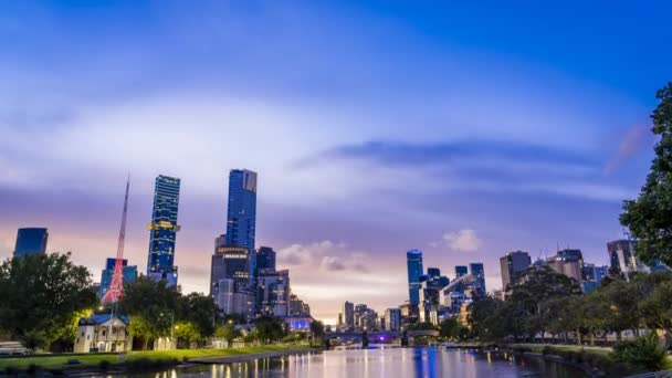 Melbourne Austrália Victoria Southbank Sunset Timelapse Reflexões Sobre Rio Yarra — Vídeo de Stock
