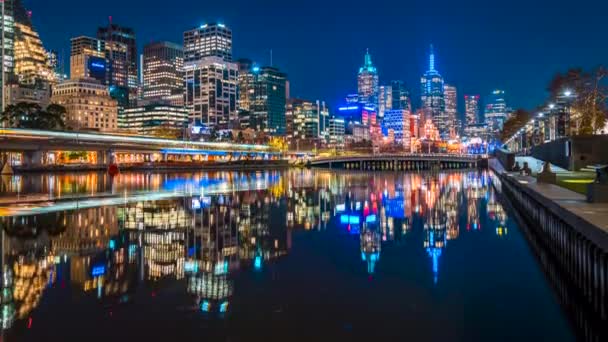 Melbourne Australie Victoria Nuit Timelapse Réflexions Sur Rivière Yarra Avec — Video