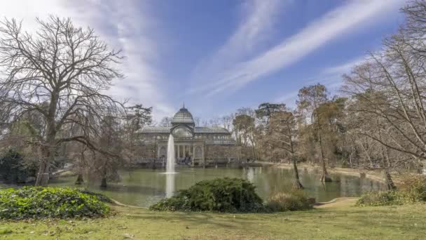 Cristal Palace Buen Retiro Park Madrid Daytime Timelapse 60Fps — Vídeo de stock