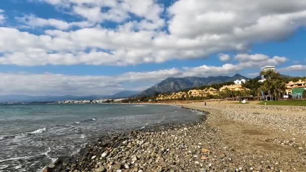 Wide Shot Beautiful Luxury Exclusive Area Marbella Spain Big Mountain — Stock Video