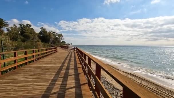 Praia Vazia Marbella Espanha Vazio Devido Vírus Corona — Vídeo de Stock