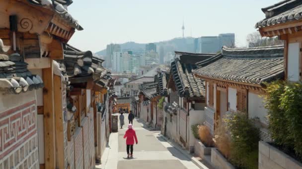Namsan Seoul Tower View Bukchon Hanok Village Seoul South Korea — kuvapankkivideo