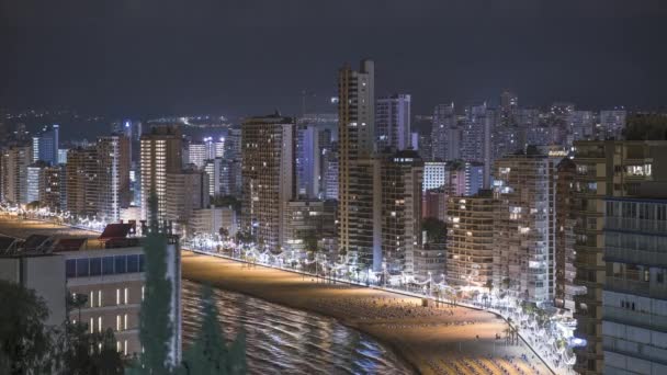 Benidorm Promenade Night Cityscape Timelapse — Stock video