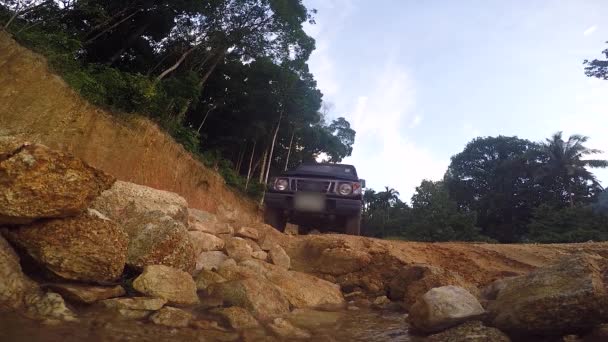 Vehicle Driving Road Dirt Rural Area Passing Camera — Stock Video