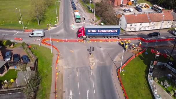 Aerial Rortating Shot Road Crossing Transport Containers Cars Passing Norfolk — Stock videók