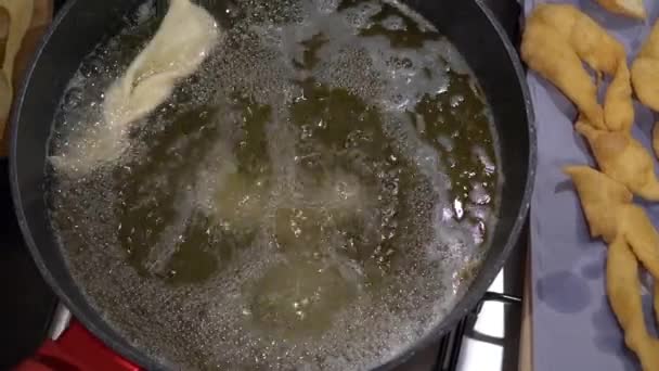 Junk Food Choice Faworki Polish Dish Frying Oil Home — Wideo stockowe