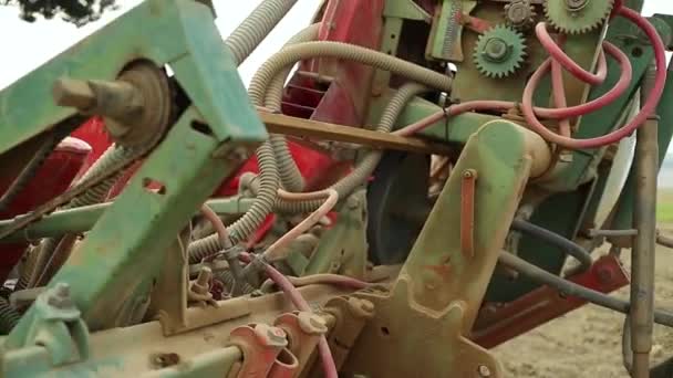 Close Tractor Mounted Seed Drill Planting Machine Hydraulically Suspension Type — Stock video