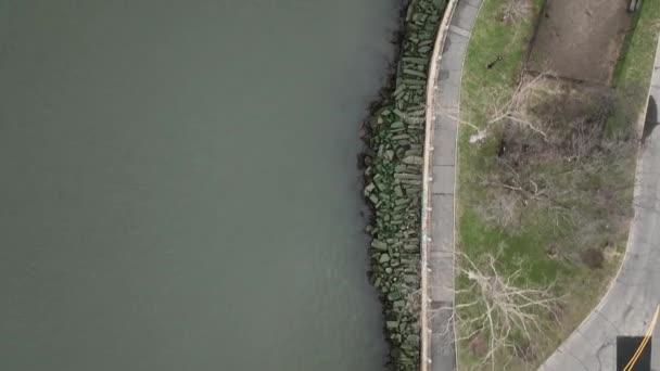 Top View East River Park Roosevelt Island Cloudy Day View — Stockvideo