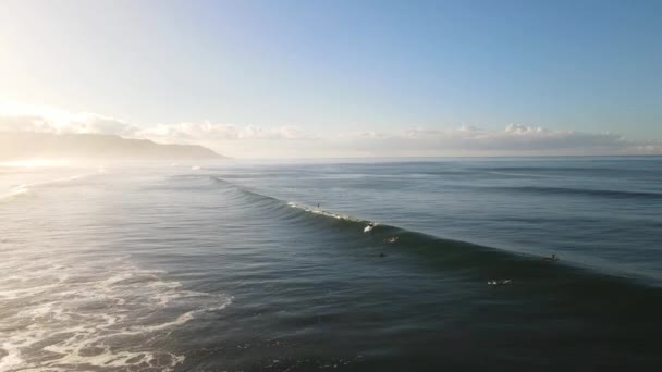 Drone Shot Surfer Riding Large Wave Sunrise Costa Rica — Stockvideo