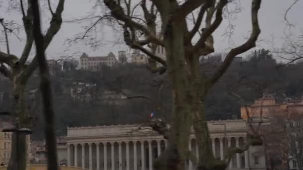 ノートルダム大聖堂とリヨン控訴裁判所 フランス 映画撮影 — ストック動画