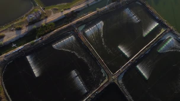 Aerial Shot Made Shrimp Farm Aerators Spinning Vietnam — стоковое видео