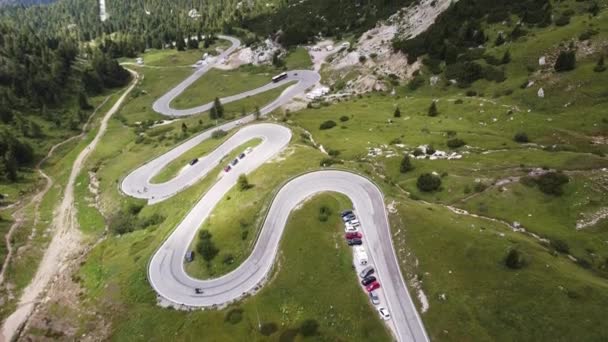Pordoi Mountain Pass Trentino South Tyrol Dolomites Italy Aerial Drone — Wideo stockowe