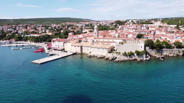 Krk Village Krk Island Croatia Aerial Drone View Cityscape Church — Stockvideo