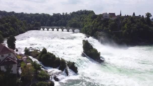 Rhine Falls Rheinfall Neuhausen Switzerland Aerial Drone View Fly Largest — Vídeos de Stock