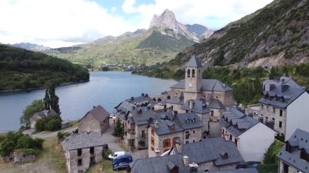 Lanuza Tena Valley Huesca Aragon Spanish Pyrenees Spain Aerial Drone — 비디오