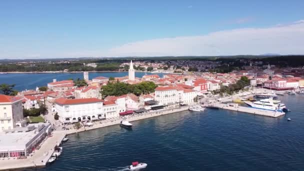 Porec Istria Croatia Aerial Drone View Fly Back Peninsula Town — Stockvideo