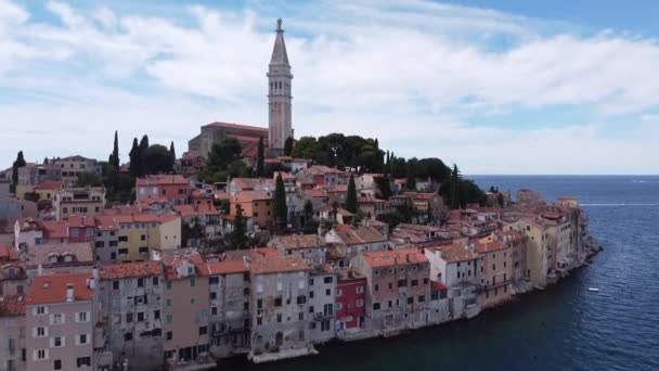 Rovinj Istrii Chorvatsko Aerial Drone View Staré Město Barevnými Domy — Stock video