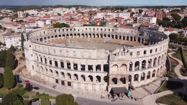 Amfithéâtre Romain Arena Pula Istrie Croatie Vue Aérienne Par Drone — Video