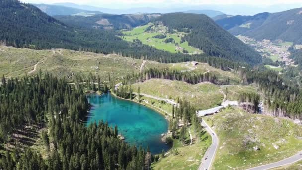 Lago Carezza Karersee Alpes Italianos Dolomitas Tirol Sul Itália Vista — Vídeo de Stock