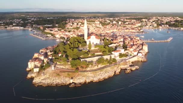 Rovinj Istria Croacia Vista Aérea Del Dron Tiro Círculo Península — Vídeos de Stock